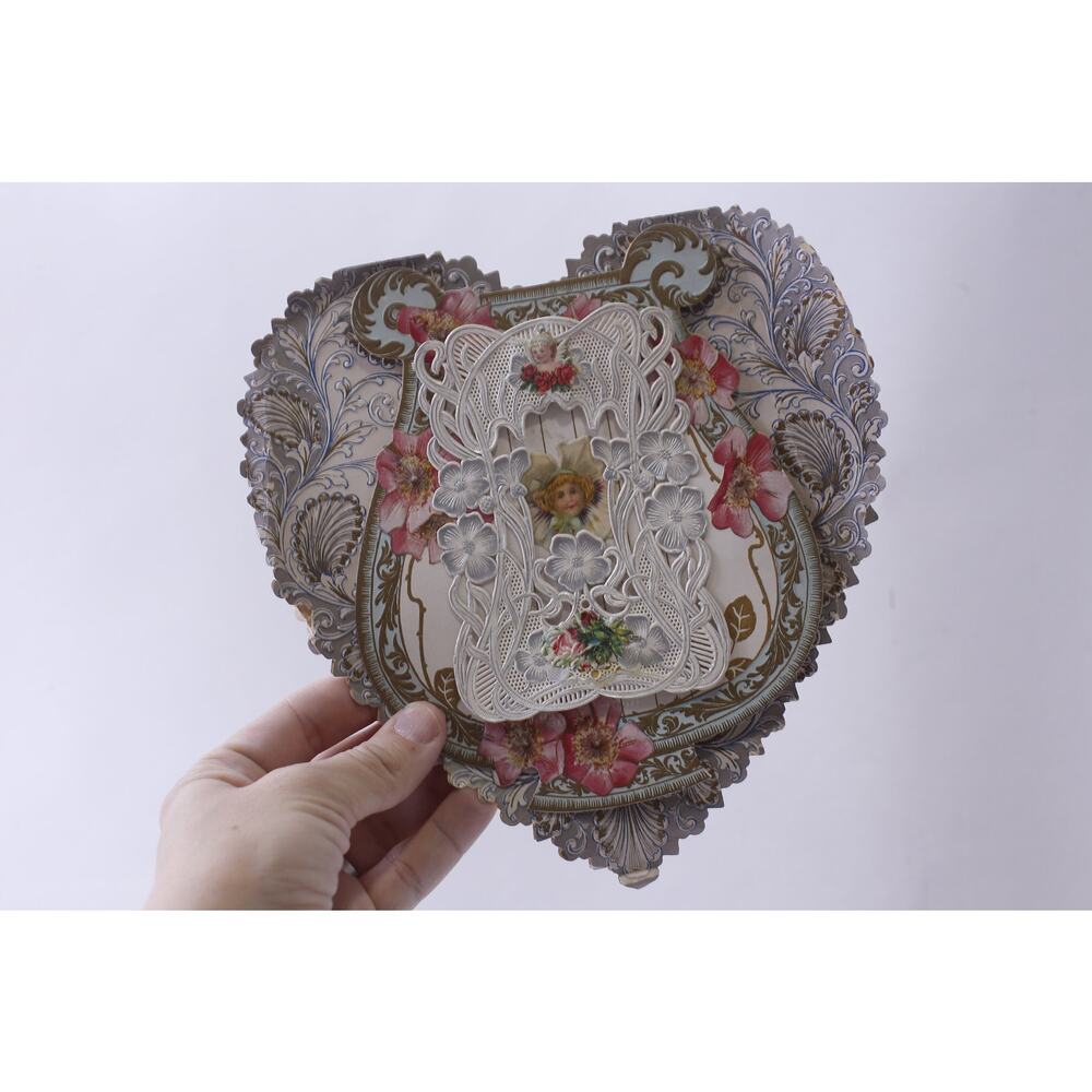 Victorian Girl Face in Floral Heart, To My Valentine, Used Greeting Card